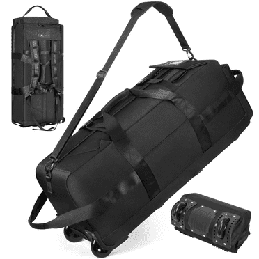 90L Extra Large Rolling Duffle Bag with Wheels, 34 Inch Travel Luggage - Waterproof Collapsible Design w/Shoulder Straps & Hiden Backpack Straps, Use as Luggage or Backpack for Sports, Weekend Trips