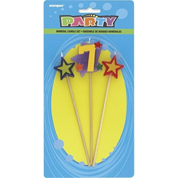 UNIQUE PARTY 34047 Number 7 Star Birthday Candles Set of 3 Walmart