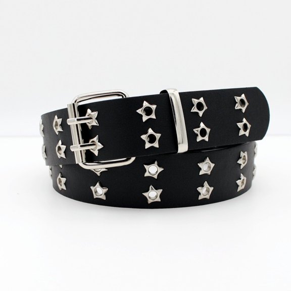Korean version hollow punk casual belt women's fashion star gas eye decoration hip hop double row belt women's gift