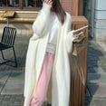 thumbnail image 5 of Women'S Loose V-Neck Long-Sleeved Knitted Cardigan Fall Winter over-Knee Length Lazy Style Coat White One size, 5 of 7
