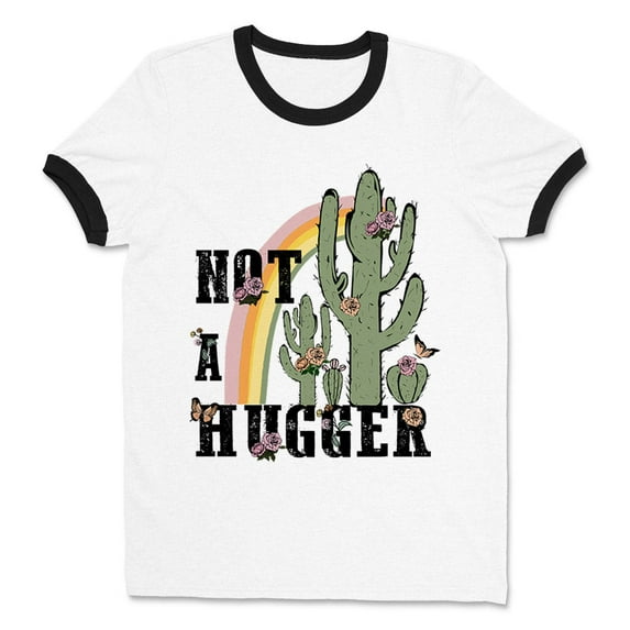 Not a Hugger Ringer Tee Shirt Unisex X-Large White/Black