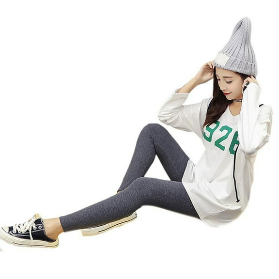 Womens Autumn Winter Ribbed Knit Striped Leggings Solid Color Warm Lining Opaque Elastic Slim Tights Skinny Pants