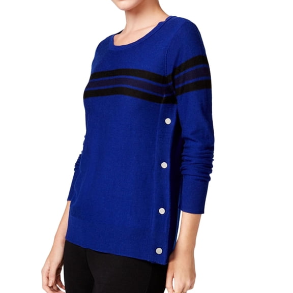 maison Jules Womens Striped Knit Sweater, Blue, Small