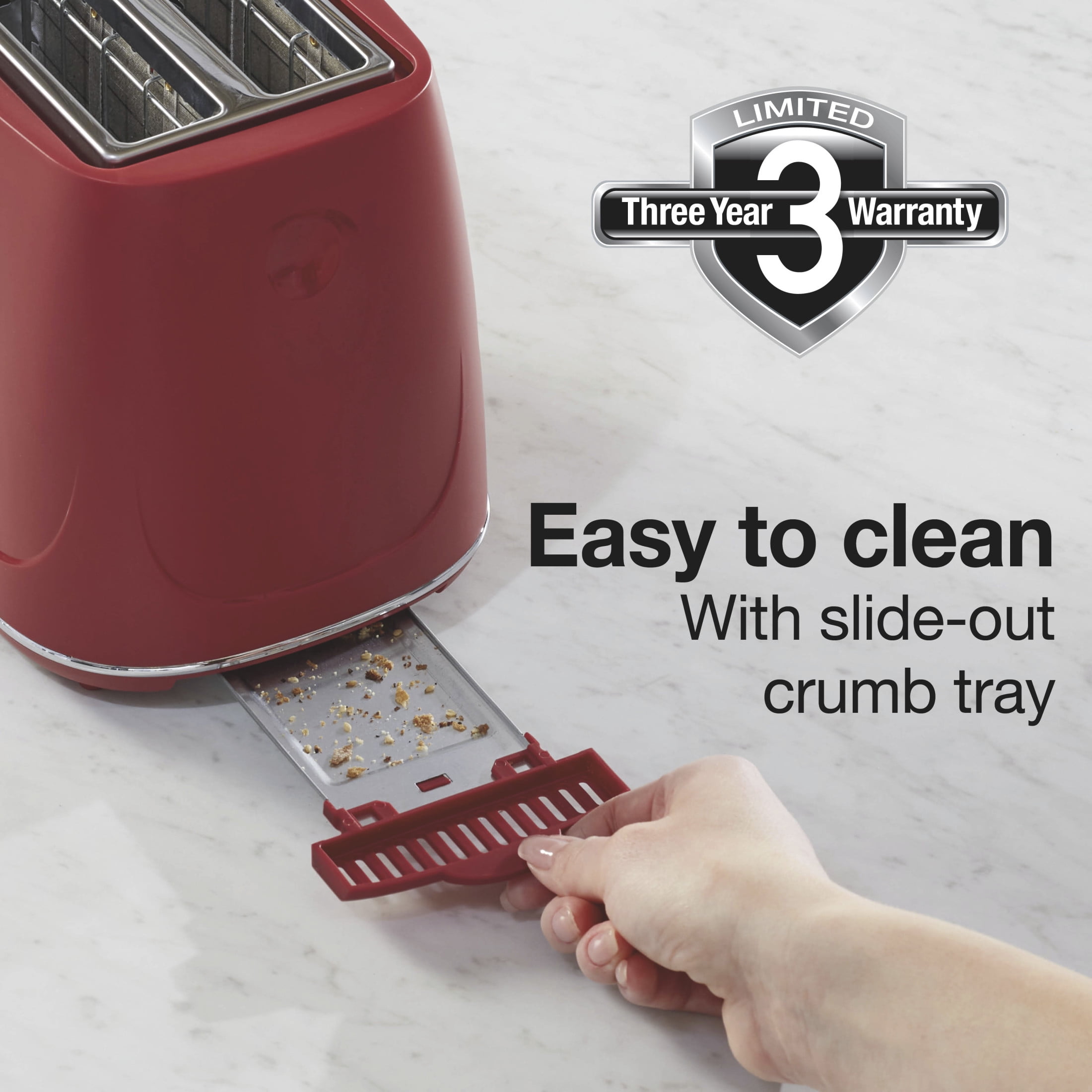 Proctor Silex 2-Slice Toaster, Wide Slots, 3 Preset Functions and Removable Crumb Tray, Red