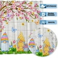 thumbnail image 3 of Spring Gnomes Shower Curtain White Wood Board Flower Butterfly Floral Tree Grassland Bath House Easy Care Polyester Fabric Cute Bathroom Decor Bathtub Sets Home Decorations 72"x72", 3 of 5