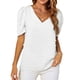 thumbnail image 1 of Bienvenido Camiseta casual de manga corta con cuello en V para mujer, color blanco, L, 1 of 3