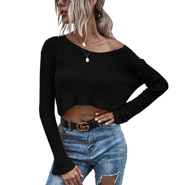 Suéter Con Cuello En V, Suéter De Punto Fino Para Mujer, Hombros Caídos, Casual, Amigable Con La Piel Para La Oficina Para Mujer ANGGREK Otros