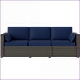 thumbnail image 4 of Outdoor 3-Seat PE Rattan Sofa Deep Seating with Removable Cushions for Patio Deck Garden | Navy Blue | Polyester, Rattan, Steel, 4 of 13
