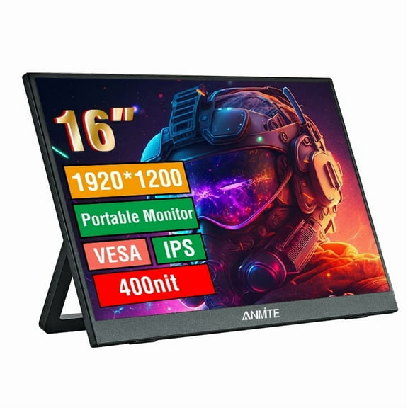 Anmite 16 Inch Portable Monitor, 1920 x 1200 400Nits Resolution, Compatible with Laptop, Switch, PS4, Xbox, Raspberry Pi