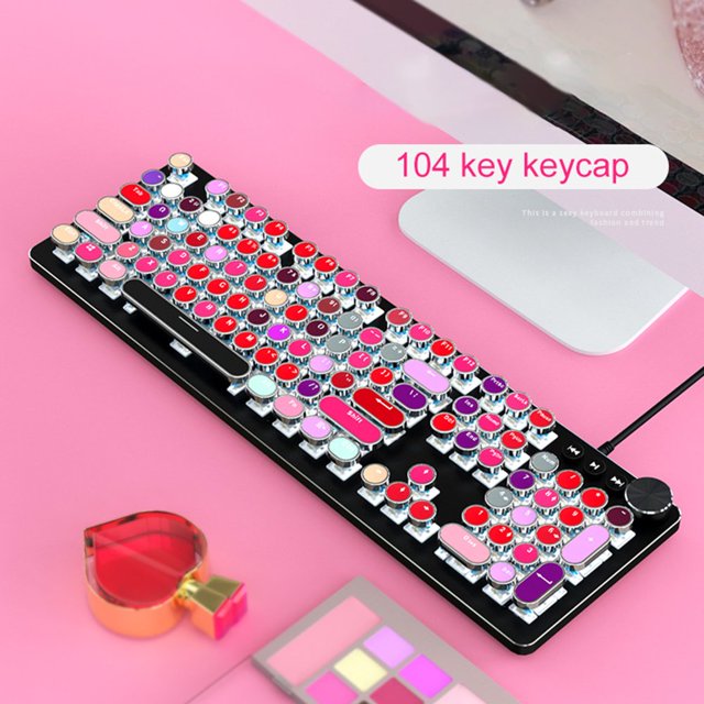 CNKOO Backlight Mechanical Keyboard Keycaps Lipstick Electroplating Steampunk Retro Circular Colorful Mechanical Keyboard Universal Gaming Keyboard 104-Key Cap