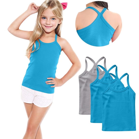 Posijego Girls Tank Tops 3 Pack Cotton Undershirts Sleeveless Basic Tee Athletic Dance Camisole Tops for Little Girls