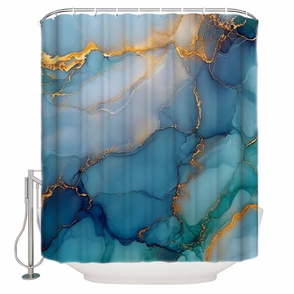 Marble Texture Shower Curtain Set ，Waterproof Fabric Shower Curtains Blue Gold Sage Green Abstract Wave Modern Shower Curtains for Bathroom,Bathroom Decor 54x"78"