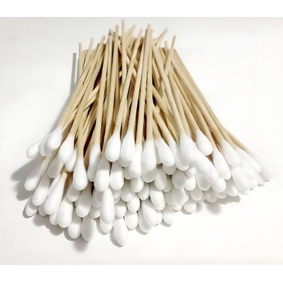 ACDANC 100pcs One Pack Anti-static Products Long Wooden Handle Cotton Swab Single-Head Ear Nose Hygienicing Sterile Total Length 150mm
