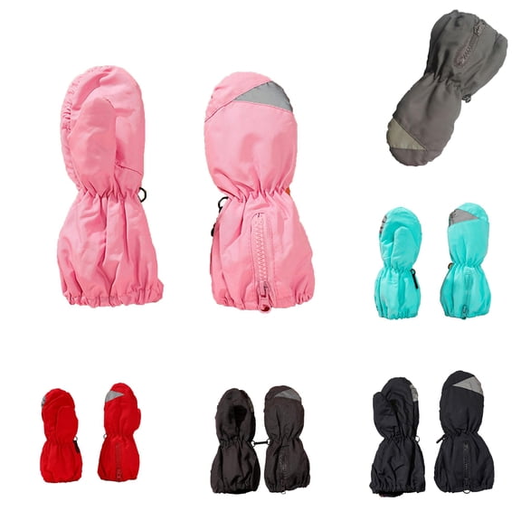 Ticikt Kids Ski Mittens, Fleece‑Lined Waterproof Windproof Thick Warm Winter Snow Gloves with Zipper,Pink