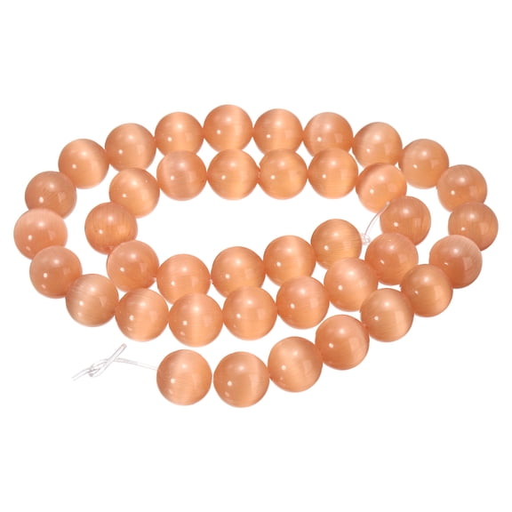 Uxcell 38pcs Orange Cat's Eye Stone Beads 10mm Round Smooth Gemstone Crystal Loose Bead for Jewelry Making Bracelets Necklace Earrings DIY