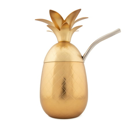 Silver One Pineapple 17oz Tumbler Festive Drinkware With Straw For Tiki Tropical Cocktail Drinks