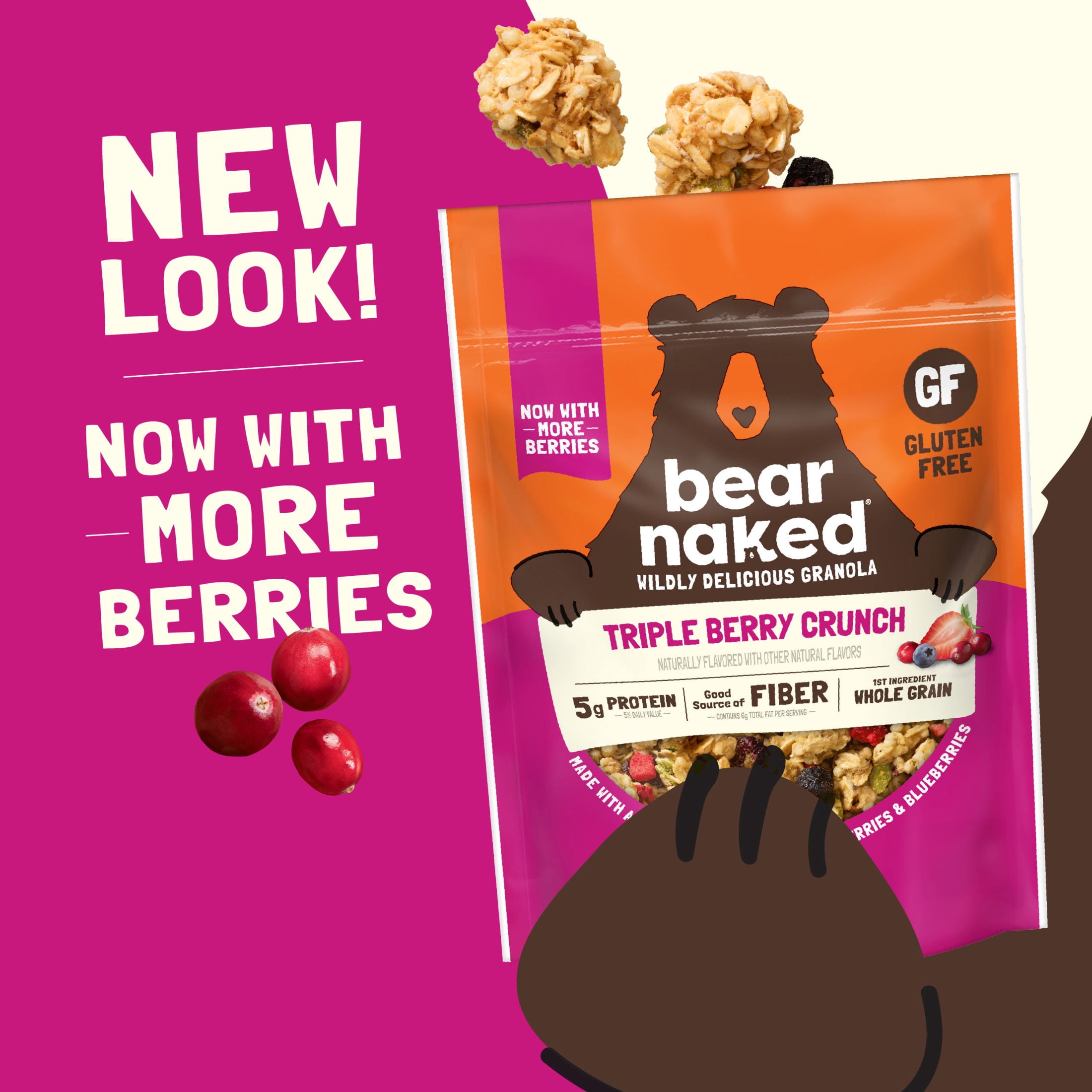 (3 pack) Bear Naked Fit Triple Berry Crunch Granola, 5g Protein, Fiber Bag, 12  oz
