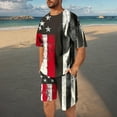 thumbnail image 2 of American Flag Patriotic Graphic Outfit Mens 4th of July Two-Piece Mid Waisted Elastic Short Pants Round Neck Short Sleeve Blouse Independence Day Set, 2 of 7