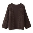 thumbnail image 2 of Women's Solid Knit Cable Sweater Casual Long Lantern Sleeve Pullover Crew Neck Knitted Tops, 2 of 3