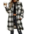thumbnail image 3 of Plaid Shirts for Women Button Down Shacket Jackets Lapel Long Sleeve Coats Long Tartan Trench Coats with Pockets, 3 of 4