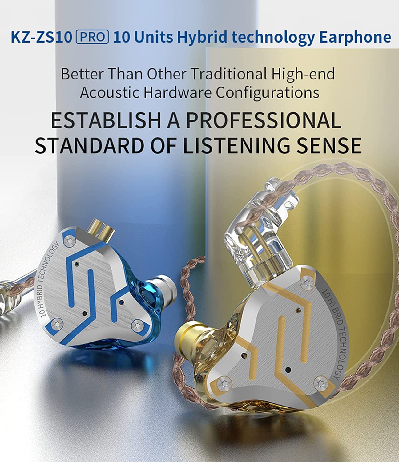KZ ZS10 Pro 4BA+1DD 5 Driver in Ear Monitor, HiFi Wired Earbuds, Gaming Earbuds, Hybrid IEM Earphones with Stainless Steel Faceplate, Recessed 2 Pin Detachable Cable