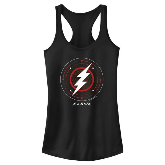 Junior's The Flash White Lightning Bolt Stamp Racerback Tank Top Black X Small