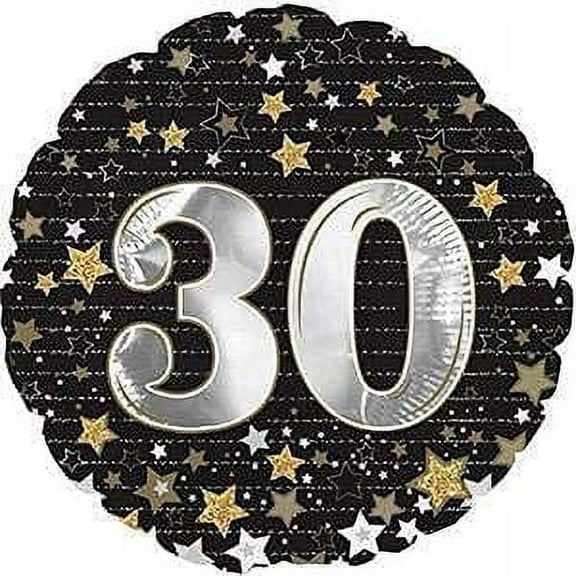 PMU Happy Birthday 30 Gold Stars 18 Inch Mylar-Foil Balloon Pkg/1