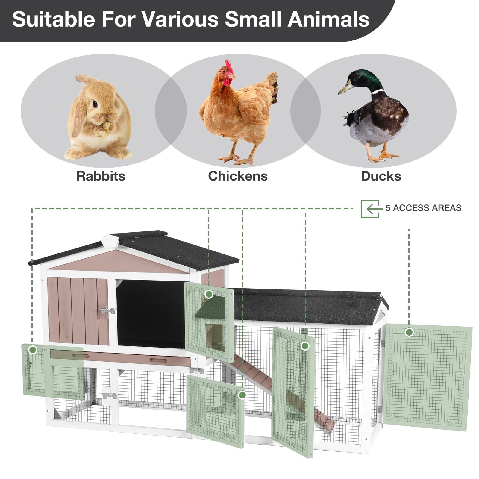 Aivituvin Chicken Coop for 1-2 Chickens, Expandable Wooden Duck House Outdoor Hen House Poultry Quail Cage, Brown