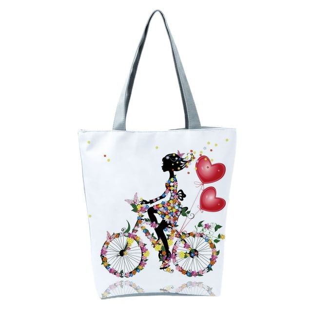 Roomy Solid Shoulder Straps Shoulder Pouch Smooth Zipper Riding Bike Girl Print Tote Pouch for Work