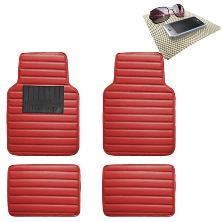 FH Group Auto Floor Mats Leather Universal Fitment For Car SUV Red w/ Beige Dash