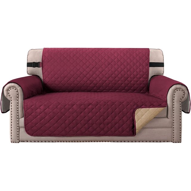 Funda de silla reversible para perros, mascotas, repelente al agua, funda de sofá, funda para silla, correas gruesas de 2.0 in, protector de silla antideslizante, asiento acolchado suave, ancho de hasta 21.0 in (sillón, marfil/beige)Borgoña/TostadoLoveseat