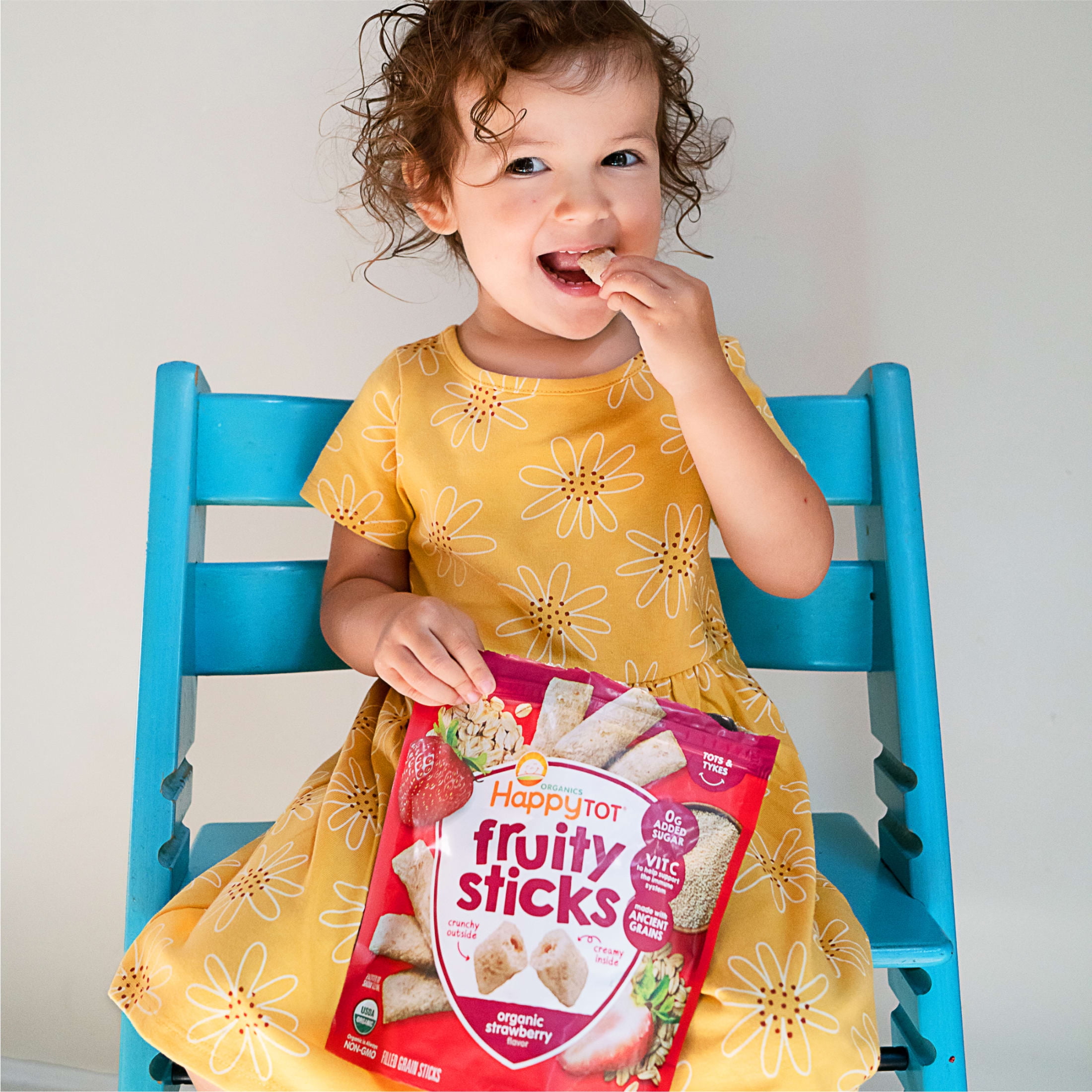 Happy Tot Organics Fruity Sticks, Strawberry Oat Filled Grain Sticks Organic Tot Snack, 2.54oz Bag