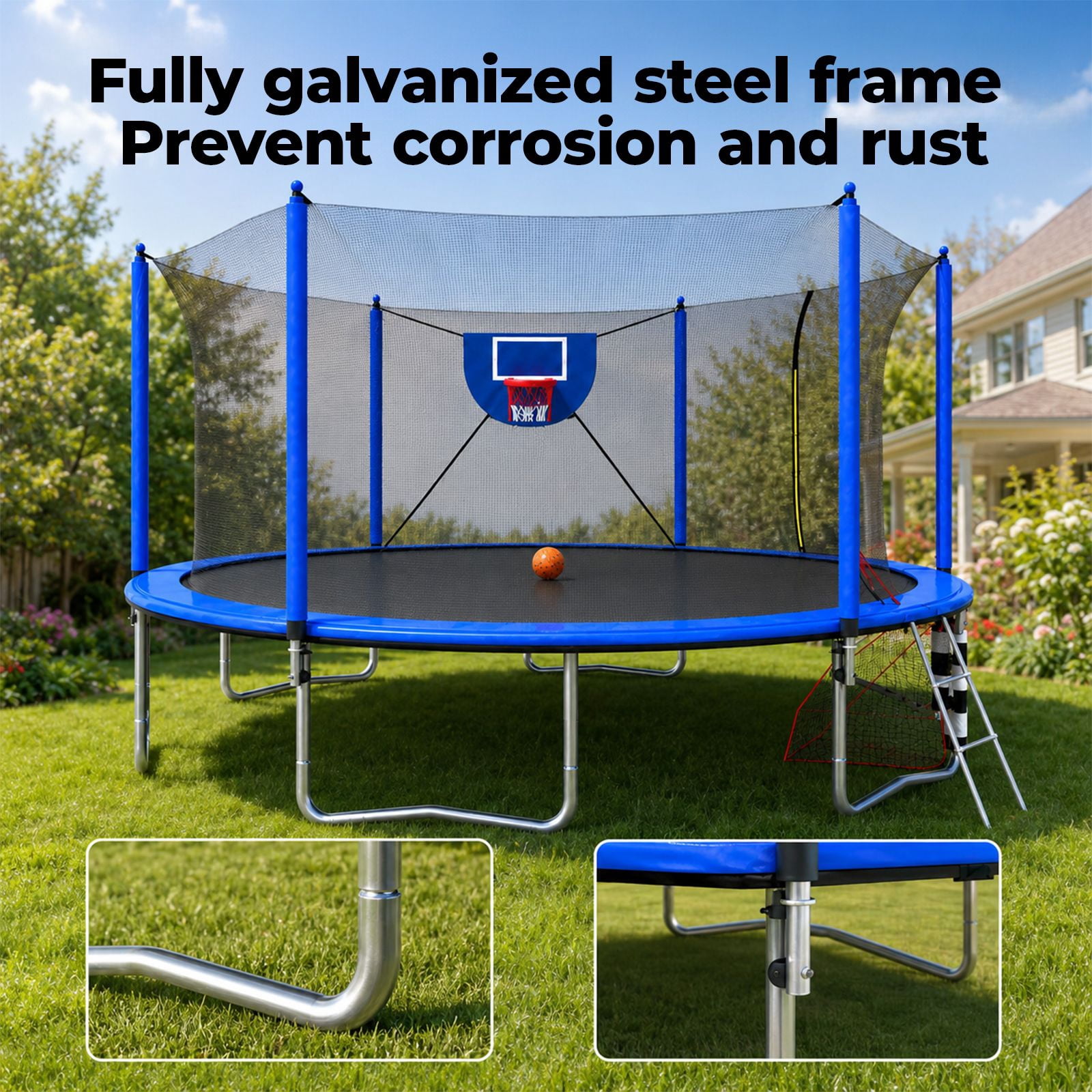 Alvantor 16Ft Trampoline for Kids & Adults, Round Trampoline with Enclosure Net,Basketball Hoop,Soccer Goal and Ladder for Backyard Blue