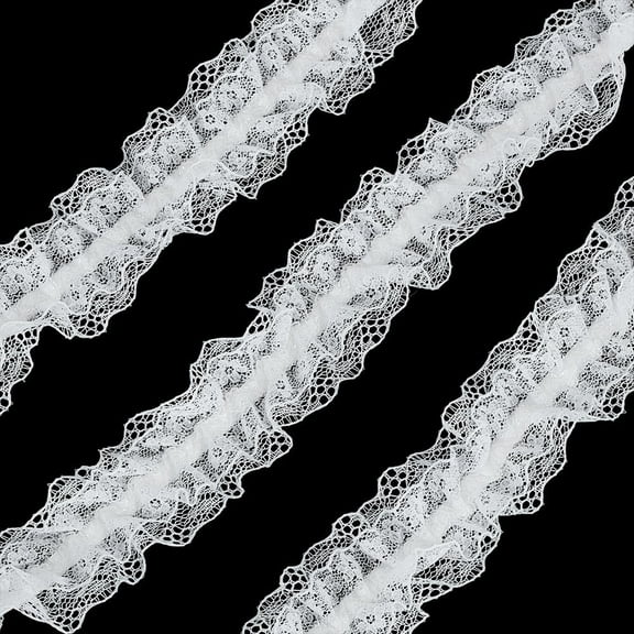 5 Yards(4.5M) Ruffle Ribbon Pleated Elastic Lace Ruffle Trim Nylon Flower Elastic Lace Trim Double Layer Pleated Elastic Trimming White for DIY Sewing Wedding Bridal Dress Decor