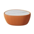 thumbnail image 5 of 32" Oval Coffee Table with Marble Top, Fluted PU Leather Center Table, Modern Minimalist Tea Table for Living Room, No Assembly, Orange, 5 of 6