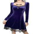 thumbnail image 2 of OUSITAID Robe Gothique Mode Femme Couleur Unie Manches Longues Taille Haute Bordure en Dentelle Robe Trapèze Mode Urbaine, 2 of 6