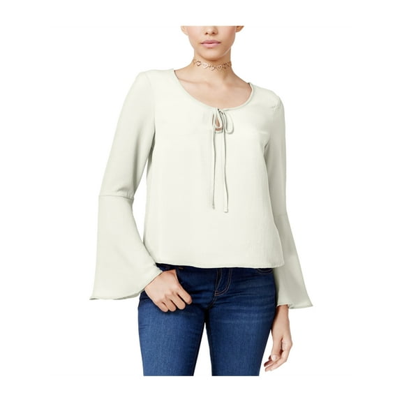 polly & esther Womens Pasant Knit Blouse, White, Medium