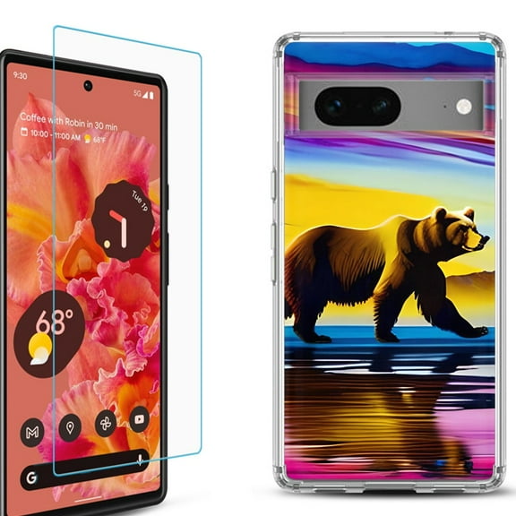 OneToughShield ® for Google Pixel 7a Shockproof Bumper Phone Case, with Tempered Glass Screen Protector - Bear