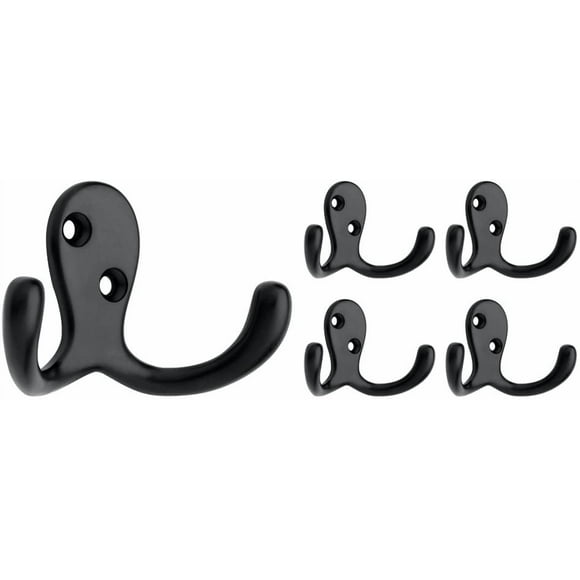 Franklin Brass B59104M-FB-C Double Prong Robe Hook, Flat Black, (5 Pack)