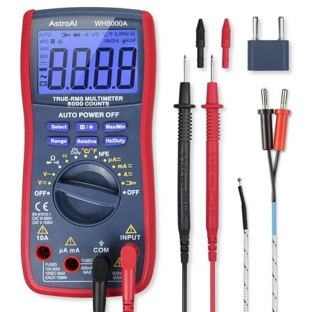 Multimeter Diode Test AstroAI Digital Multimeter, TRMS 6000 Counts Volt Meter Manual and Auto Ranging; Measures Voltage Tester, Current, Resistance, Continuity, Frequency; Tests Diodes, Transistors, Temperature, Red ()