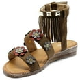 thumbnail image 3 of Ollio Women's Shoes Floral Ankle Fringe Strap Flat Sandals BN08, 3 of 6