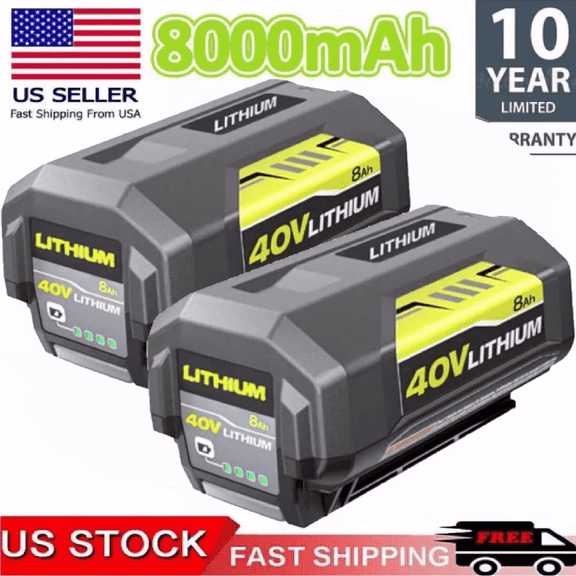 2Pack 8.0Ah OP4050 Replacement for Ryobi 40V Battery, Compatible with Ryobi 40 Volt Lithium Battery OP40201 OP4040 OP40404