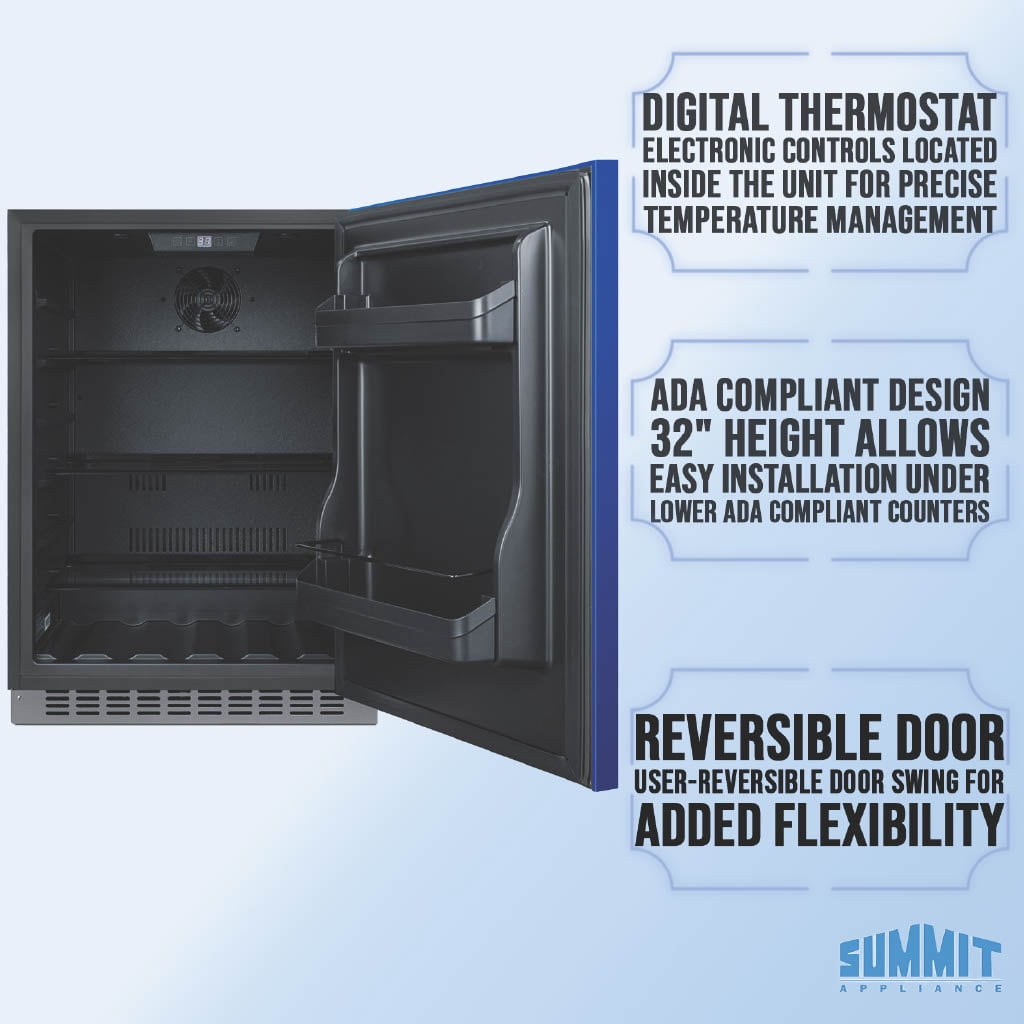 Summit 24 Inch Under Counter Refrigerator, Commercial or Home, 4.8 cu. ft. capacity, Stainless steel - AL54B Right Hand  Door