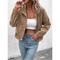thumbnail image 2 of Arvbitana Women Corduroy Jacket Long Sleeve Zipper Coat Solid Color Fall Cardigan Fleece Cropped Tops for Casual Daily, 2 of 9