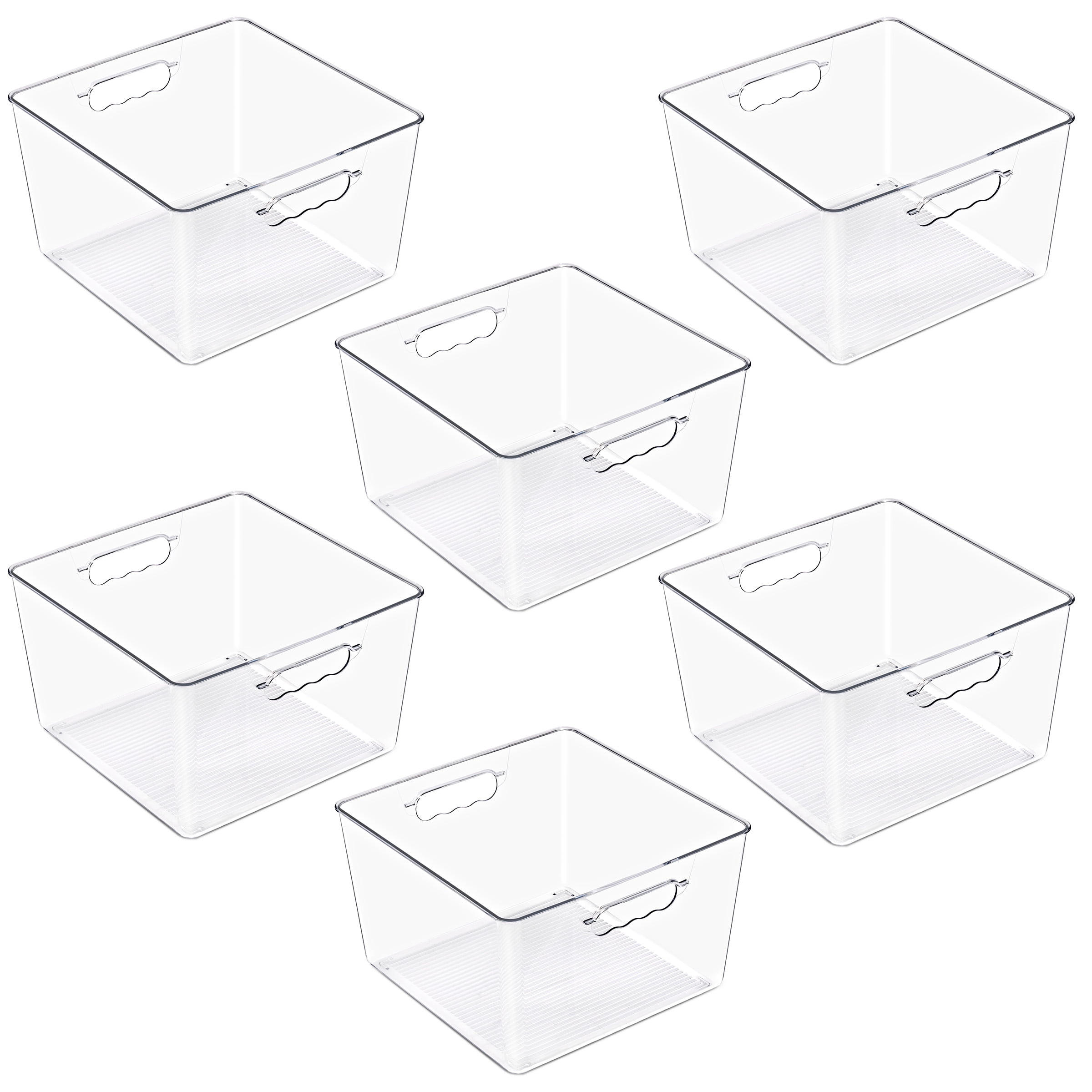 Sorbus 6-Pack Clear Stackable Storage Bins with Handles, BPA-Free Large Square Organizers