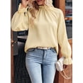 thumbnail image 2 of Tops de cuello alto con volantes para mujer, blusa elegante, camisa informal de manga larga, 2 of 6