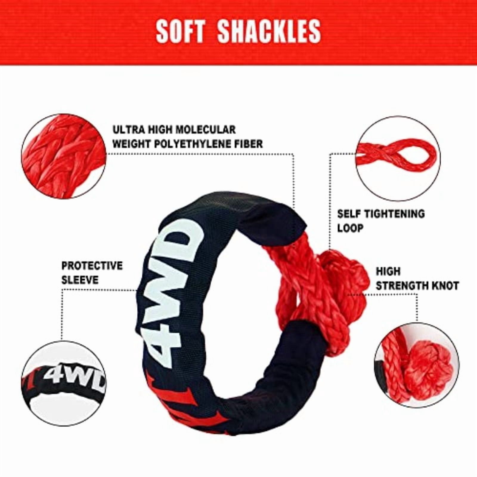 Kinetic Recovery Rope 1in x 30ft Black 48000lbs Snatch Strap Heavy Duty Stretch Nylon Towing Ropes with 2pcs Soft Shackles for Offroad Vehicle Jeep SUV ATV UTV Tractor Elastic Ropes Kit,