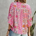 thumbnail image 4 of Womens V Neck 3/4 Sleeve Tops Bohemian Printed Mexican Peasant Blouses Loose Casual Bell Sleeve Button Down Shirts, 4 of 5