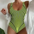 thumbnail image 2 of Xmyrz Bikinis For Women Bathing Suits Striped Print Quick Dry Figure Shaping U Neck Wide Shoulder Straps Large Size Swimwear Young Adult Swimsuits, 2 of 5