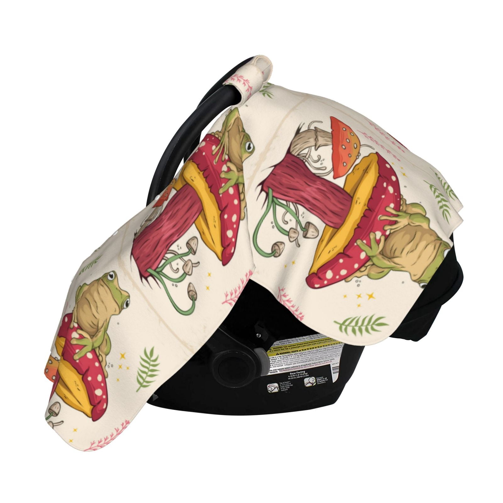 Naloa Frog Sitting On Mushroom Baby Car Seat Cover, Breathable Baby Carrier Cover, Multiuse Baby Carrier Cover & Nursing Breastfeeding Cover